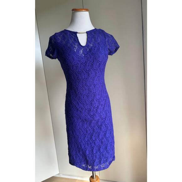 90s Bisou Bisou Womens Bodycon Dress Size Small/4 Purple Crochet Mini - Picture 2 of 9